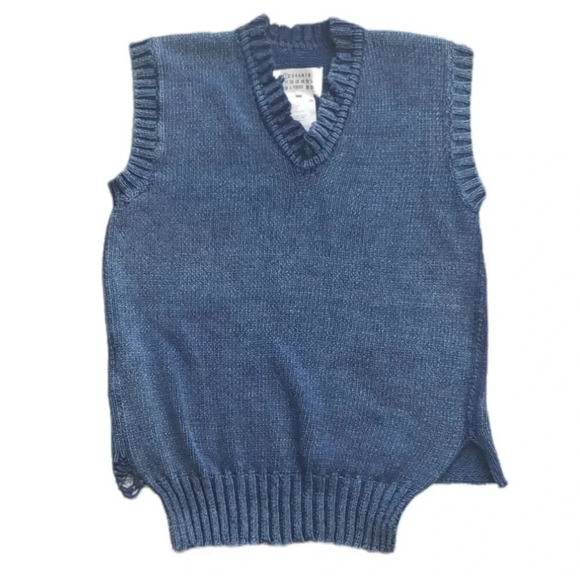 Maison Margiela Blue Distressed Cotton Knit Sweater Vest S - Picture 1 of 5